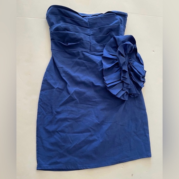 Zara Side Ruffled Strapless Royal Blue Mini Dress - Picture 7 of 8